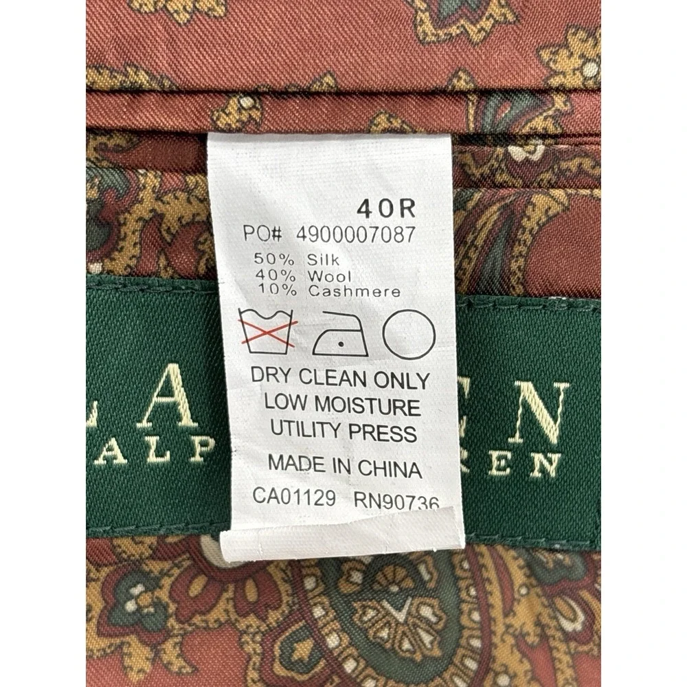 Lauren Ralph Lauren 40R Silk Wool Cashmere Black Sport Coat Blazer Paisley